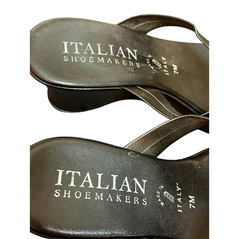 Italian Shoemakers Black Leather Wedge Sandals Rhinestone Size 7 Italy Comfort